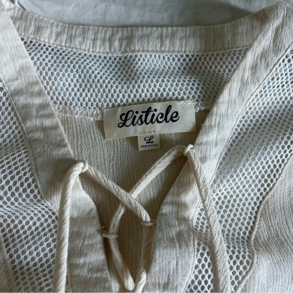 Womens Listicle Large Cream Tie Front Ruffled Blouse - Picture 2 of 6